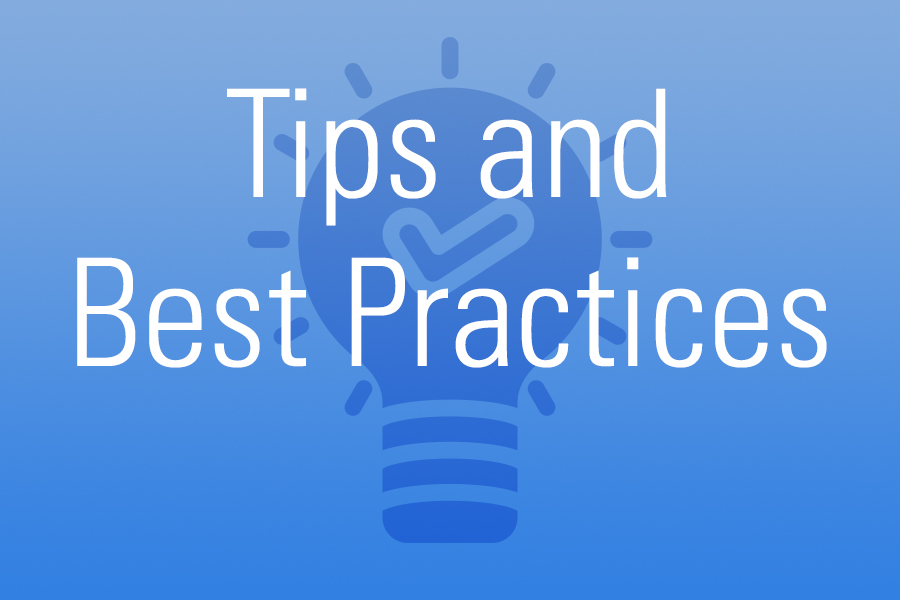 Tips and Best Practices icon. A lightbulb with a check in the middle of it.