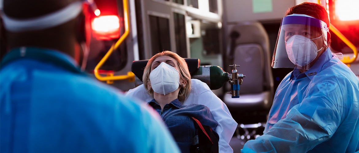 People working in an ambulance