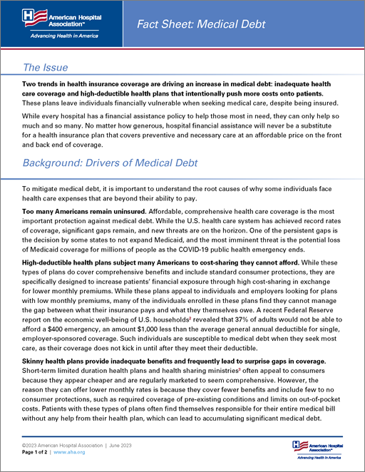 Cover Fact Sheet: Medical Debt