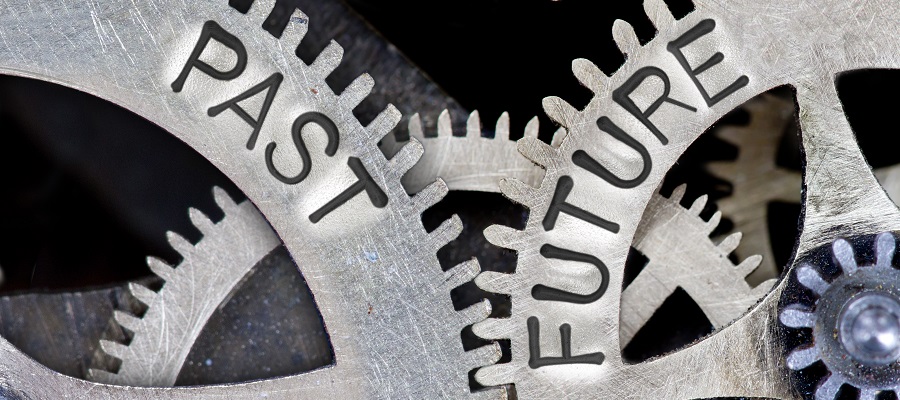 Release 2024.2 Add Image Test. Enmeshed gears with Past and Future stamped on them.