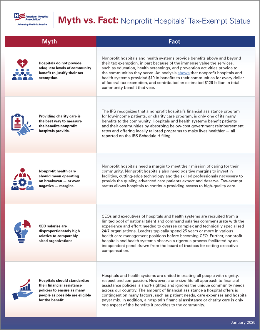 Myth vs. Fact: Nonprofit Hospitals’ Tax-Exempt Status infographic