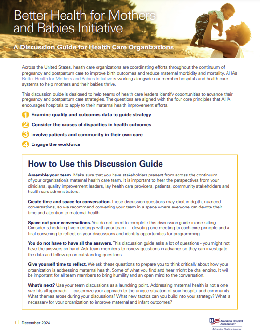 Better Health for Mothers and Babies: A Discussion Guide for Health Care Organizations page 1