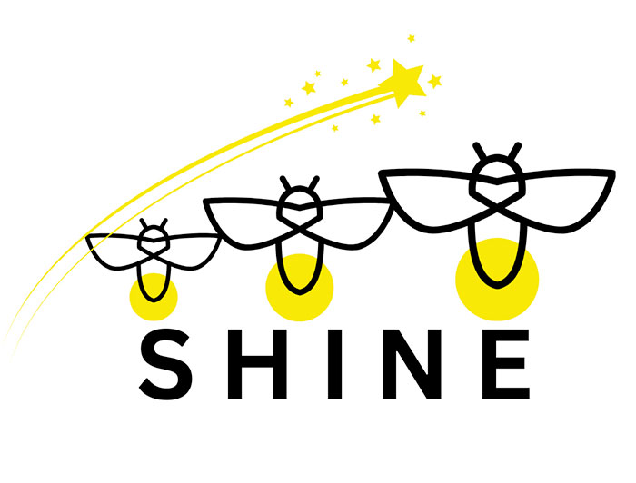 Vanderbilt University Medical Center Shine logo features three fireflies under a shooting star