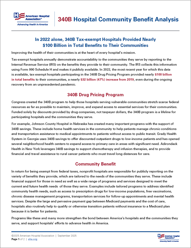 Cover Image 340B Hospital Community Benefit Analysis - September 2025 PDF