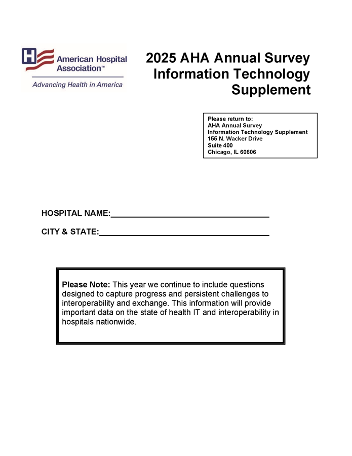 2025 AHA Annual Survey Information Technology Supplement page 1.
