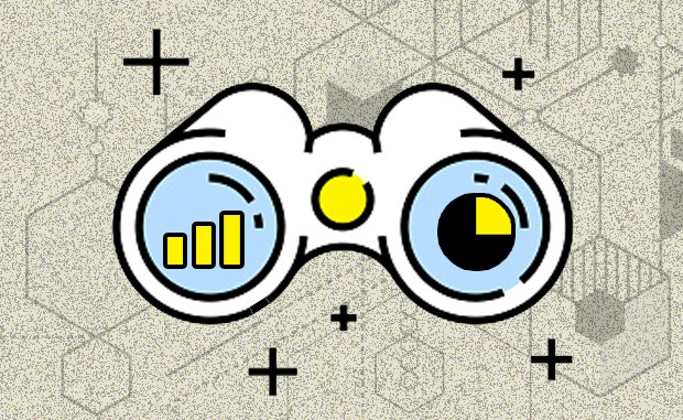 3 Key Focus Areas to Explore in 2024. A pair of binoculars with analytics information reflecting on the lenses.