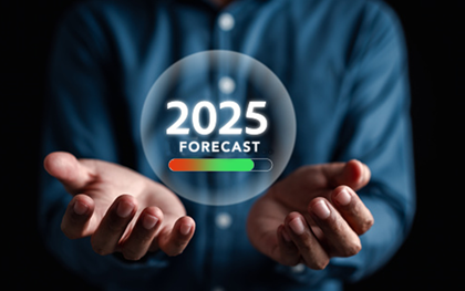 3 Top Takeaways from Health Care 2025 Forecasts. A pair of hands holding a globe that displays the words, "2025 Forecast."