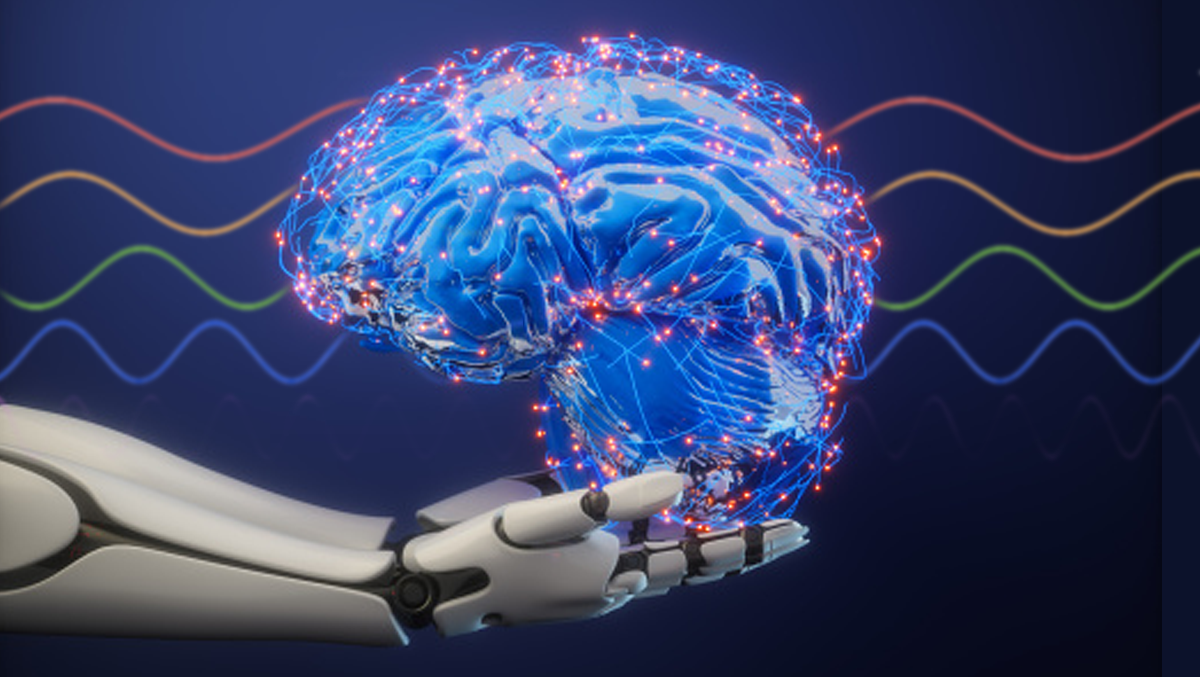 4 Takeaways on Cleveland Clinic’s New AI Co-Pilot for Brain ICU Care. A robotic hand holds an AI brain.