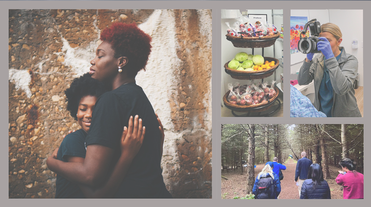 5 Innovative Efforts to Improve Community Health. A collage of photos from Essentia Health, Duluth, Minnesota; John Muir Health, Contra Costa County, California; University Hospitals, Cleveland, Ohio; Munson Healthcare, Traverse City, Michigan; and Palomar Health, Escondido, California.