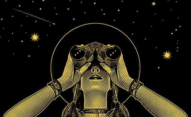 6 Takeaways from New Forecast of Health Care’s Future. A women standing in front of a black sky full of stars uses binoculars to look into the future.