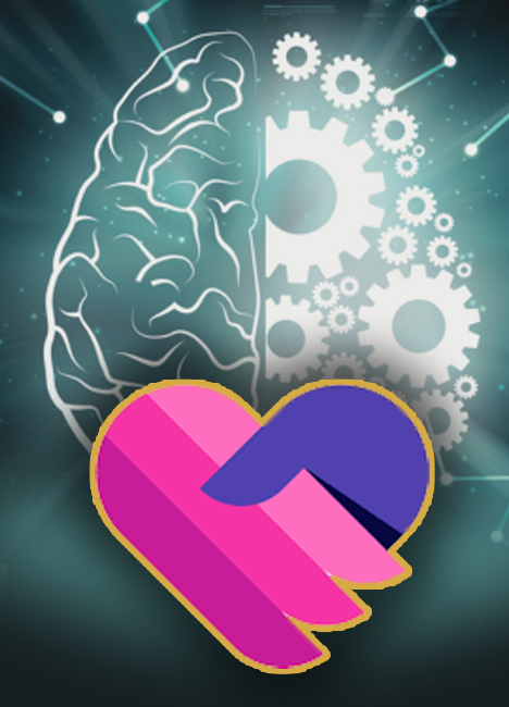 Iris Telehealth. A brain that is half biological and half mechanical. A digital hand shaking a human hand.