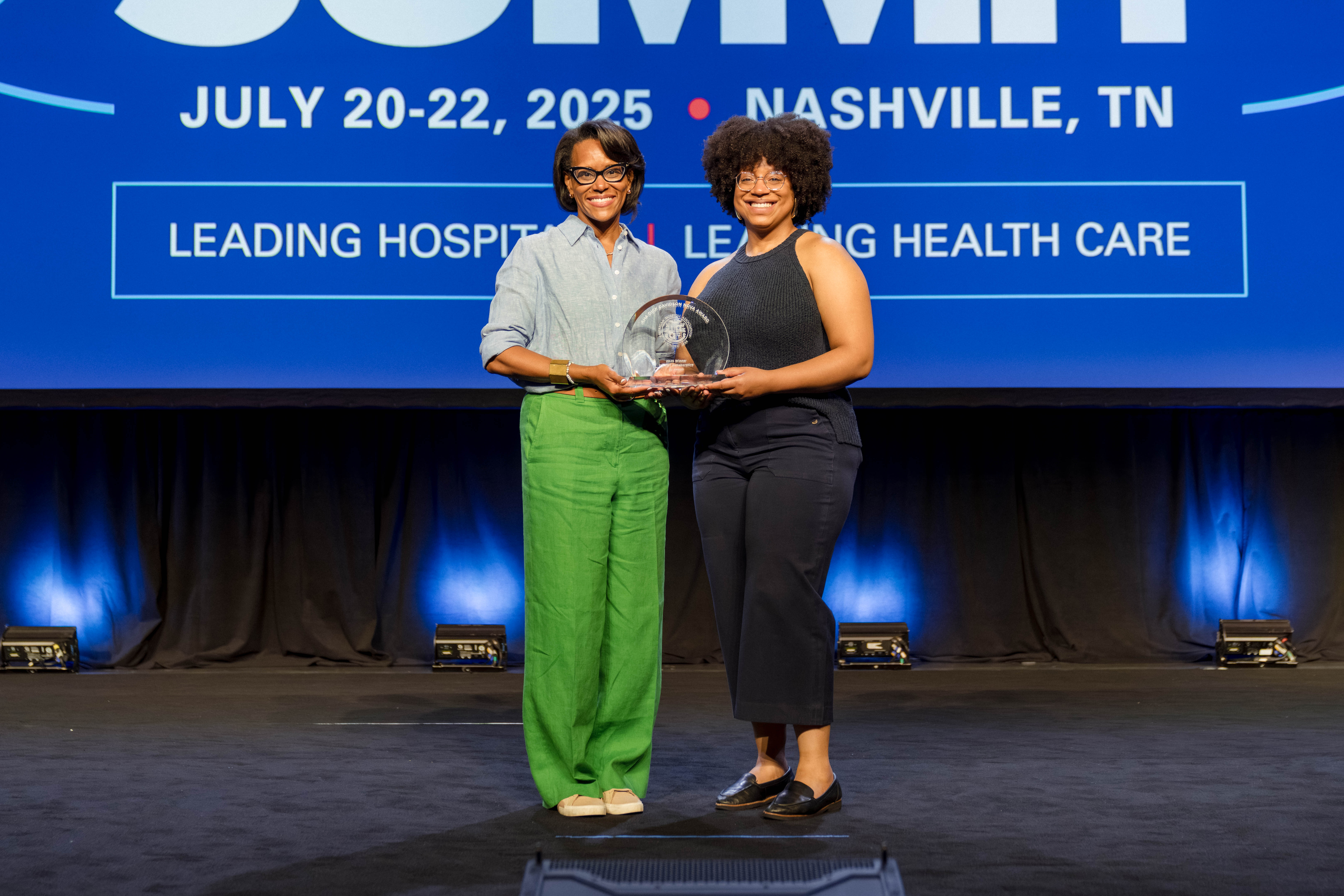 IU Health accepts the 2025 Dick Davidson NOVA Award at the 2025 AHA Leadership Summit.