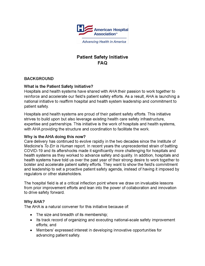 Patient Safety Initiative FAQ