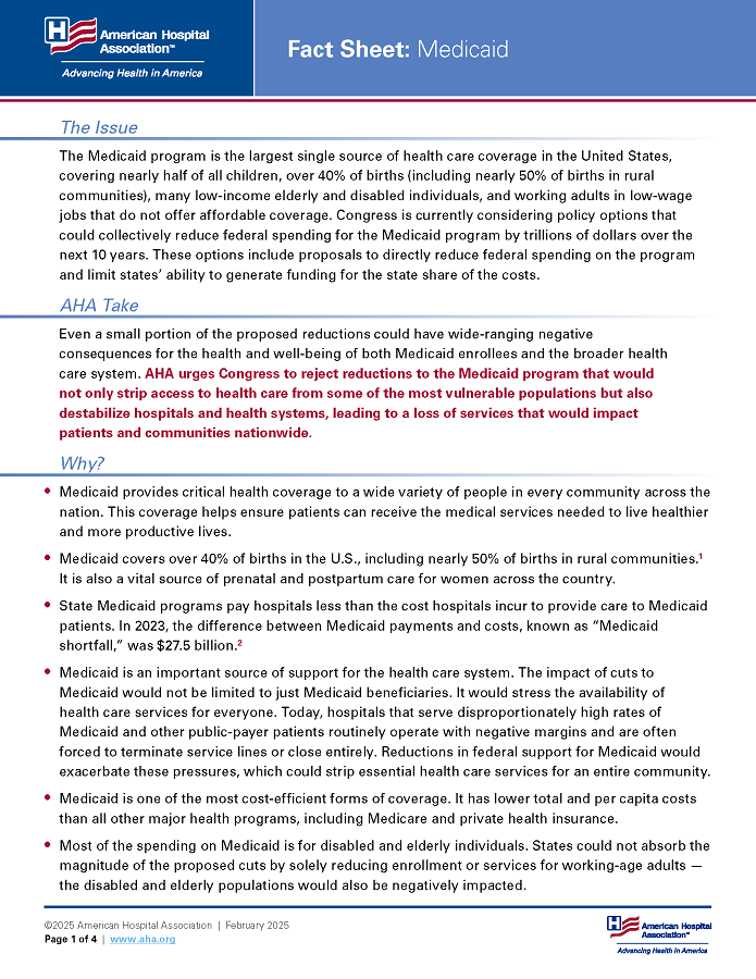 Fact Sheet: Medicaid page 1.