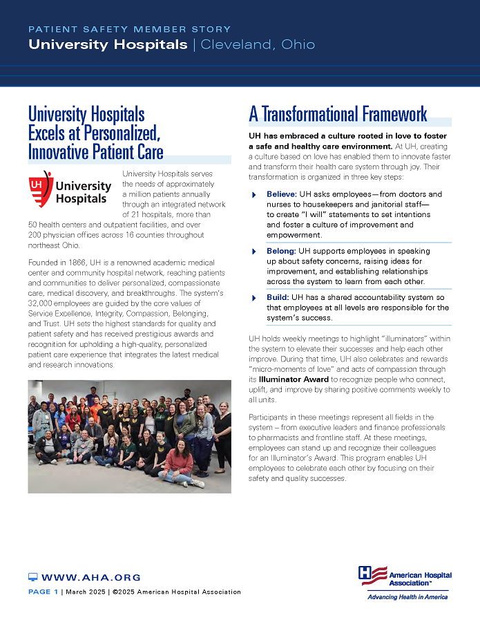Patient Safety Member Story: University Hospitals | Cleveland, Ohio page 1.
