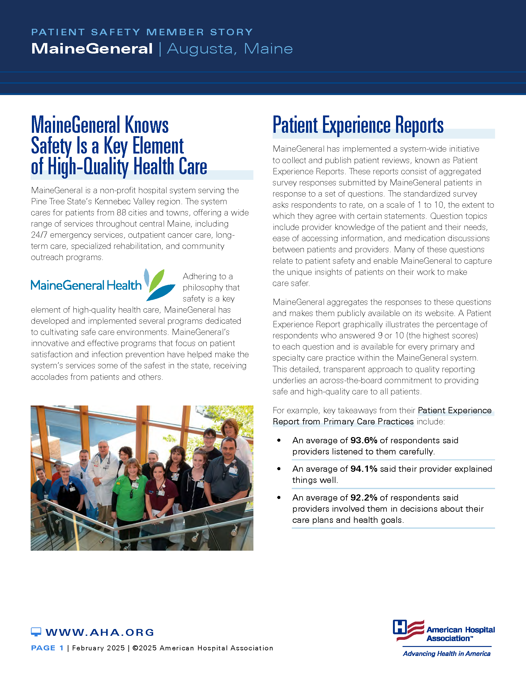 Patient Safety Member Story: MaineGeneral | Augusta, Maine page 1.