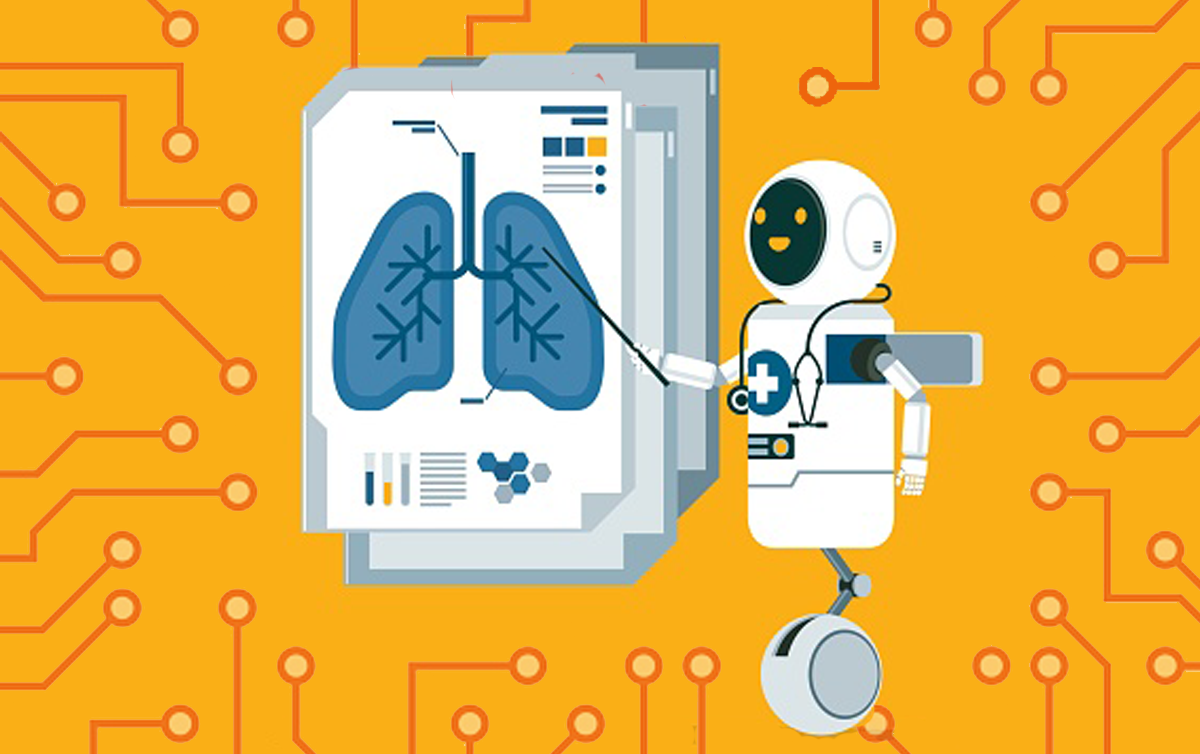 UH Scales AI Deployment to Quickly Spot Serious Conditions. An AI medical robot reviews a patient's lung scan.