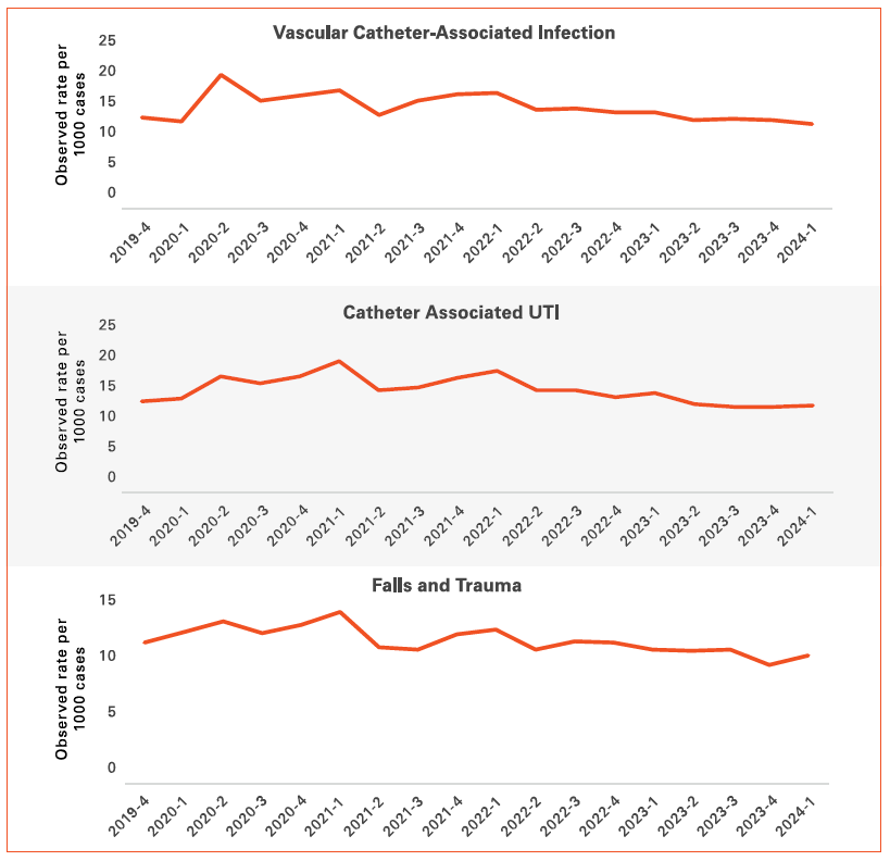Vascular Catheter-Associated Infection; Catheter Associated UTI; Falls and Trauma.