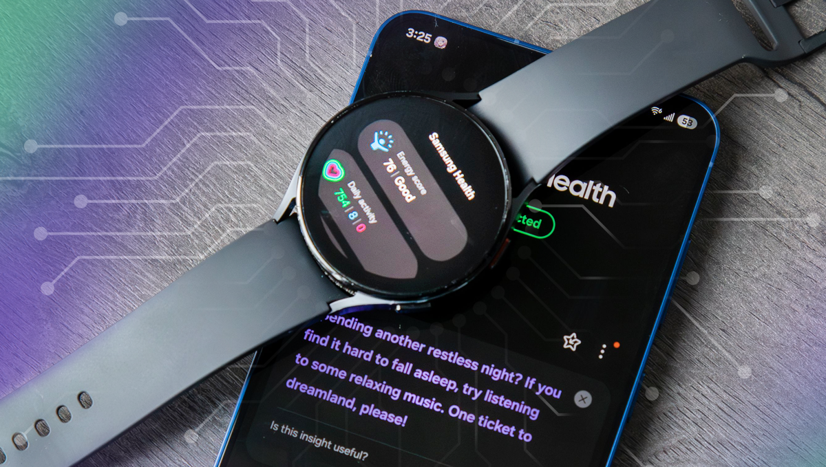 Where Samsung Is Headed in Health Care. A Samsung watch on a Samsung phone, both displaying messages from Xealth apps.