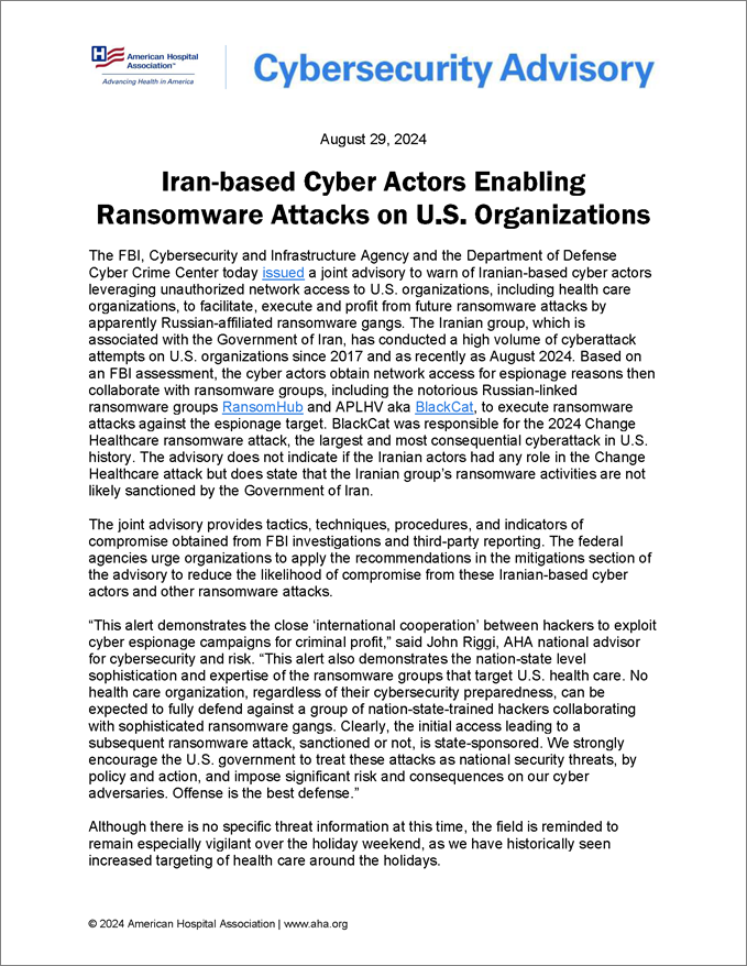 Cover Cybersecurity Advisory