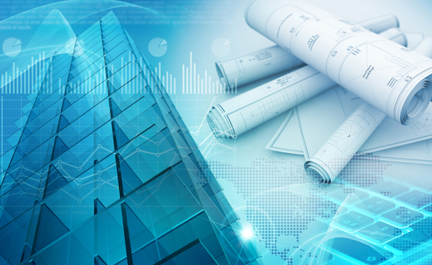 Lessons Learned from the Pandemic: Planning Hospitals of the Future. An image of a virtual building and blueprints.