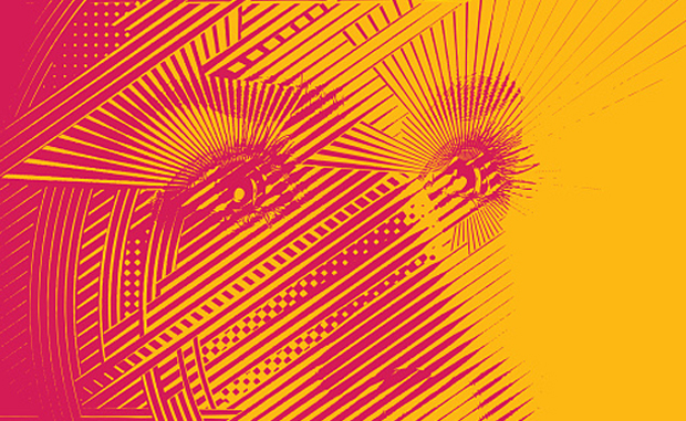 CEOs to Focus Their Innovation Efforts in Five Areas. A face made our of different red patterns on a gold background.