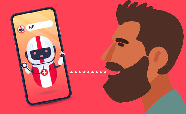 Walmart Leader Shares His Vision of Health Care in 2040. A man talks to a telehealth app on a mobile phone.