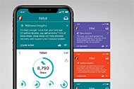 Fitbit Takes Next Step into Care Management stock. Image of Fitbit app on a mobile phone.