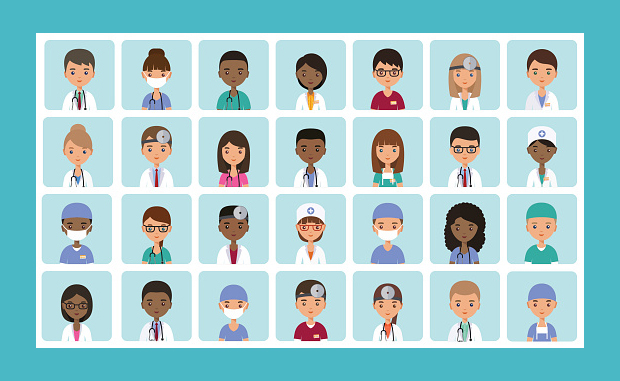 The Time to Address Workforce Planning and Resiliency Is Now. A 7x4 grid of a diverse group of clinicians.