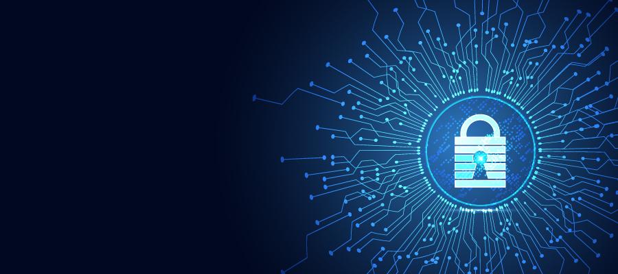 Cyber Security Banner for Carousel. A digital lock against a black background.