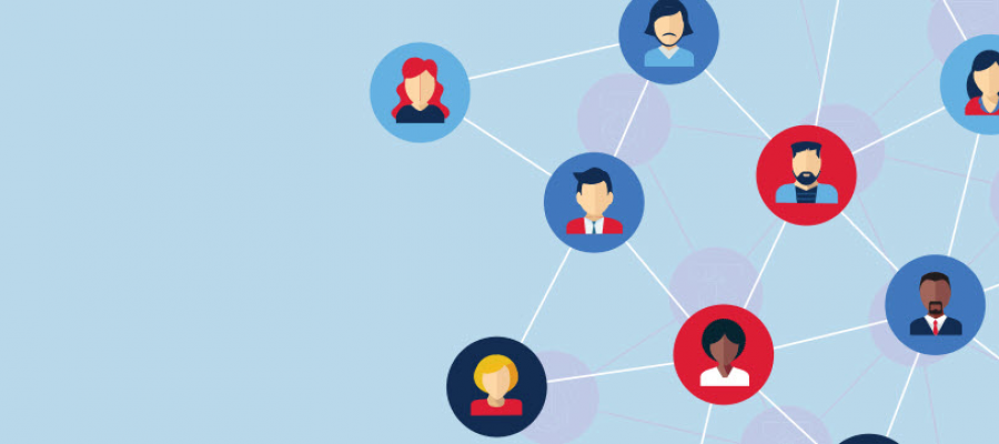 Living Learning Network LLN. A diverse variety of people connected in a network.