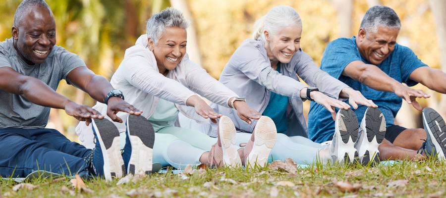 Group of seniors stretching prior to exercise