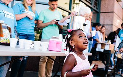 4 corner fridays toddler looking up