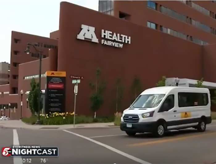 News reel still of M Health Fairview building