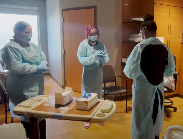 Students training in CHI Health St. Elizabeth's CNA Advance Program.