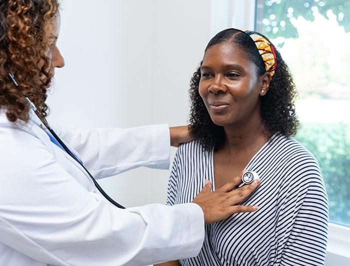Stock image of a woman being examined by a female doctor
